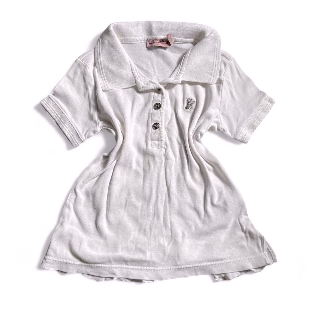 2000’s Vintage Kids Juicy Couture Ruffle Polo Shirt Socialite Collar in White